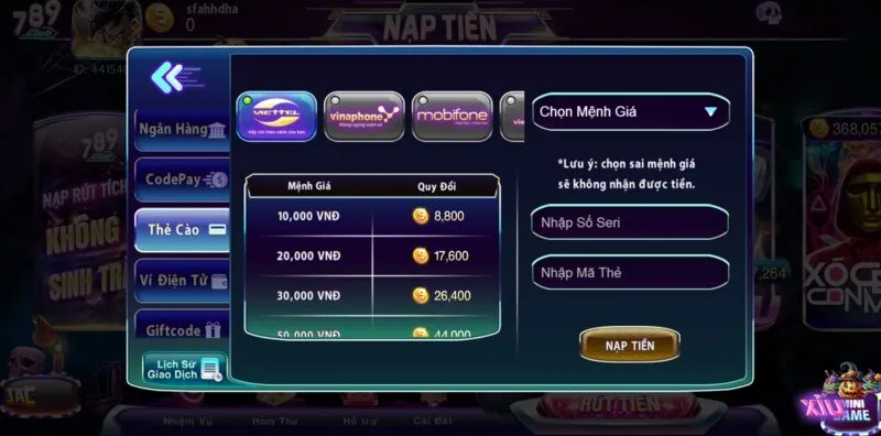 Cách bước nạp tiền vào game 789 Club như thế nào?