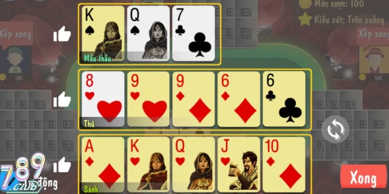 Xếp bài tuân theo quy tắc 3 chi